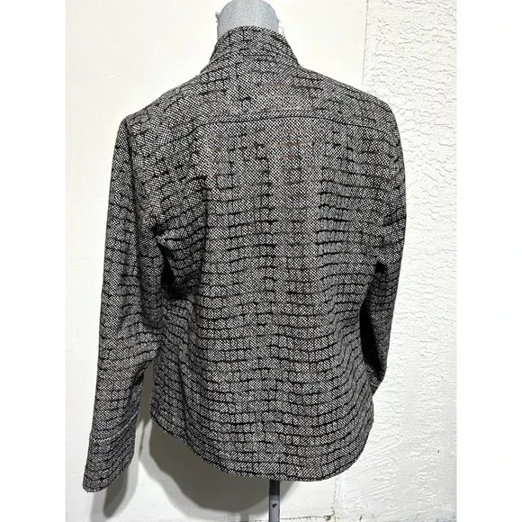 Sophisticated Chico's Blazer Jacket Size 1 Black, Brown, and White Tweed - Picture 2 of 4